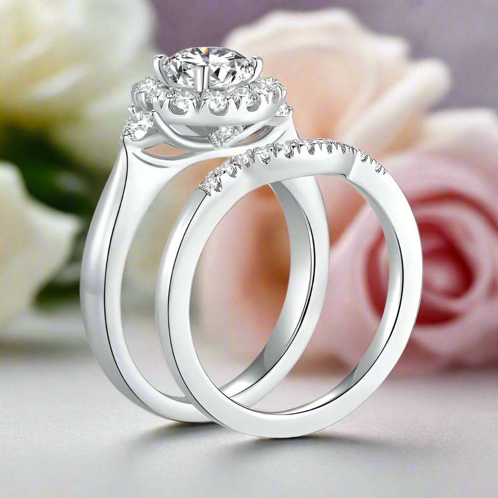 1.0 Ct Round Cut Diamond Halo Engagement Rings Set-Black Diamonds New York