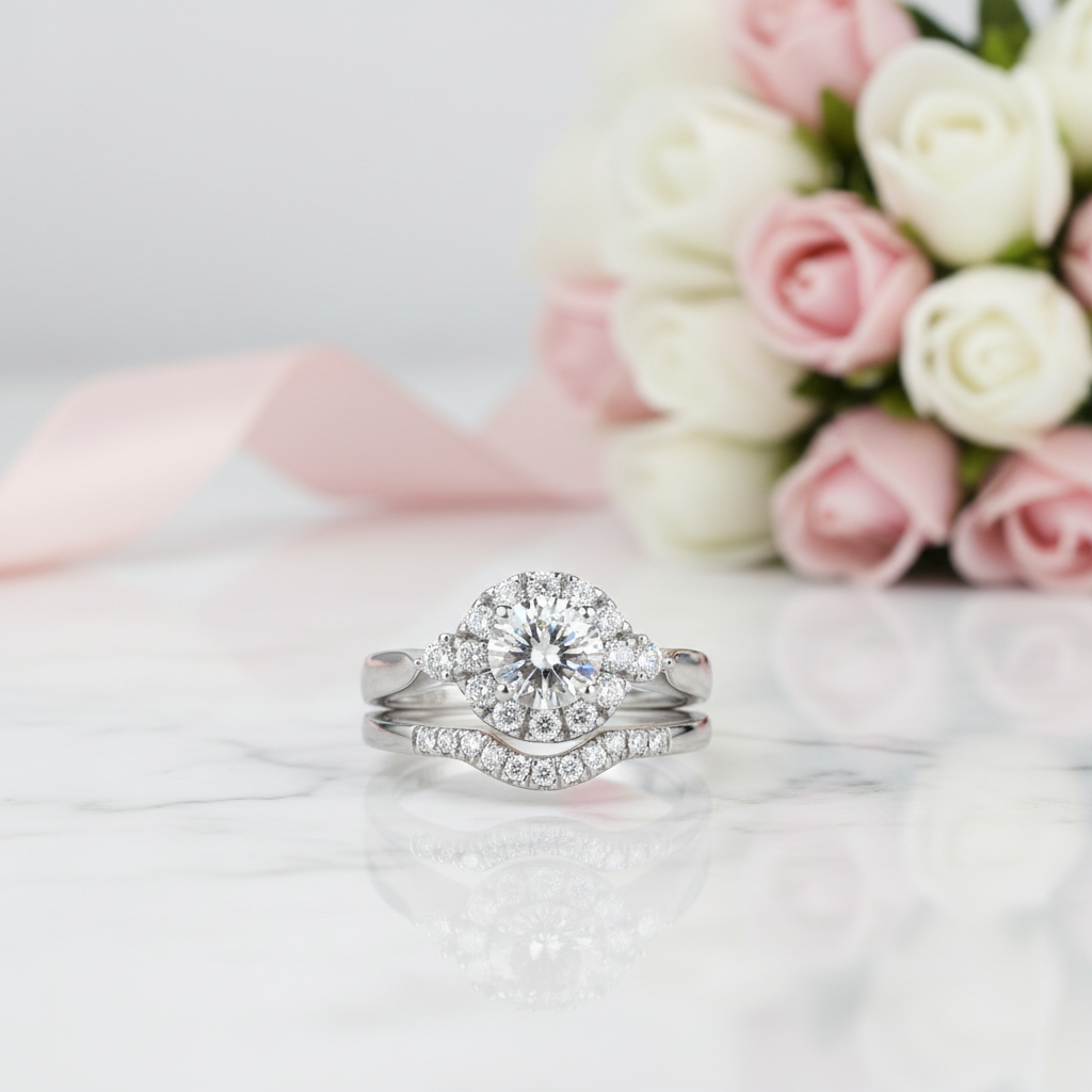 1.0 Ct Round Cut Diamond Option Halo Engagement Rings Set-Black Diamonds New York