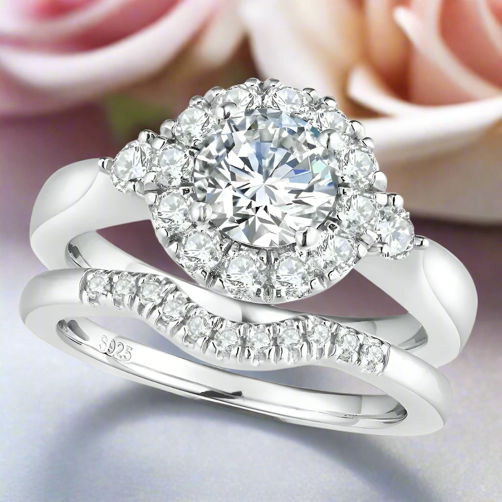 1.0 Ct Round Cut Diamond Halo Engagement Rings Set-Black Diamonds New York