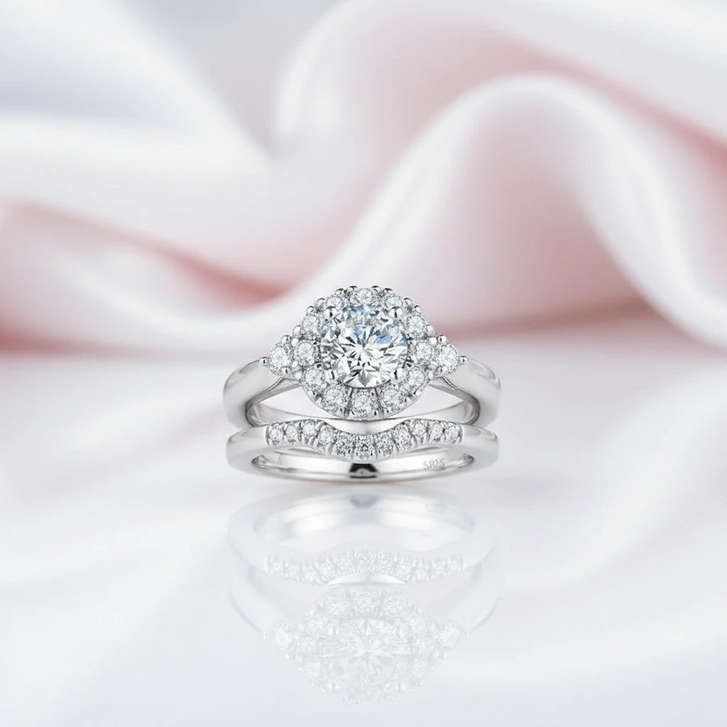 1.0 Ct Round Cut Diamond Option Halo Engagement Rings Set-Black Diamonds New York