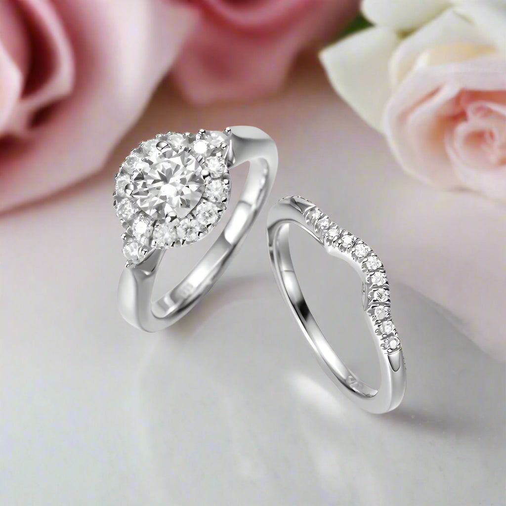 1.0 Ct Round Cut Diamond Halo Engagement Rings Set-Black Diamonds New York