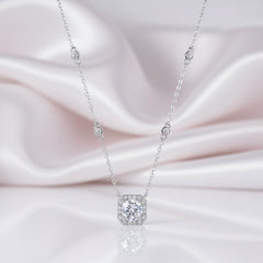 1.0 Ct Round Cut Diamond Option Halo Necklace