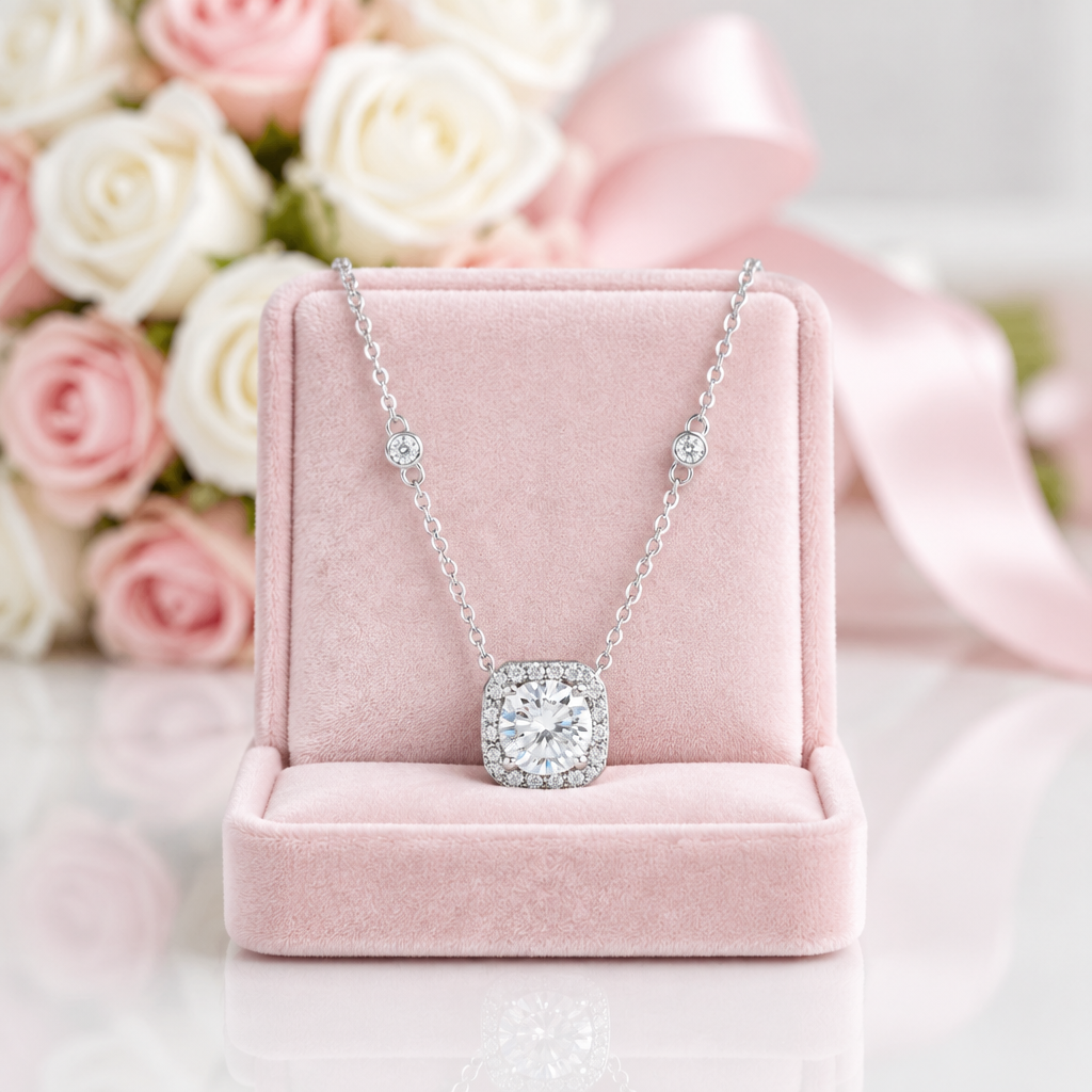 1.0 Ct Round Cut Diamond Option Halo Necklace-Black Diamonds New York