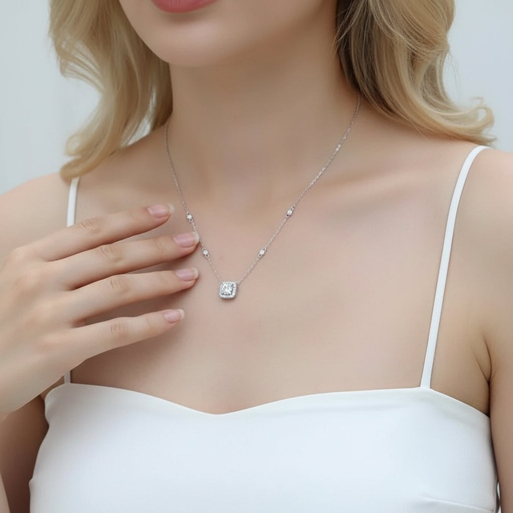 1.0 Ct Round Cut Diamond Option Halo Necklace-Black Diamonds New York