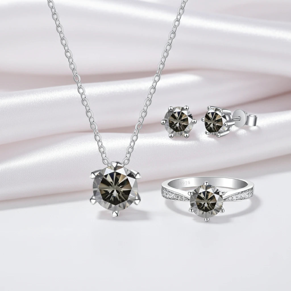 1.0 Ct Round Cut Diamond Jewelry Set-Black Diamonds New York