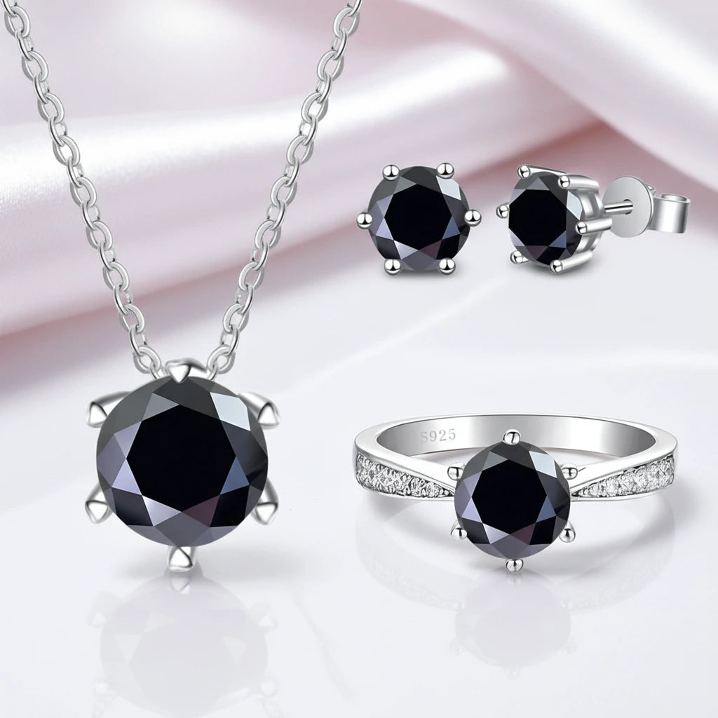 1.0 Ct Round Cut Diamond Jewelry Set-Black Diamonds New York