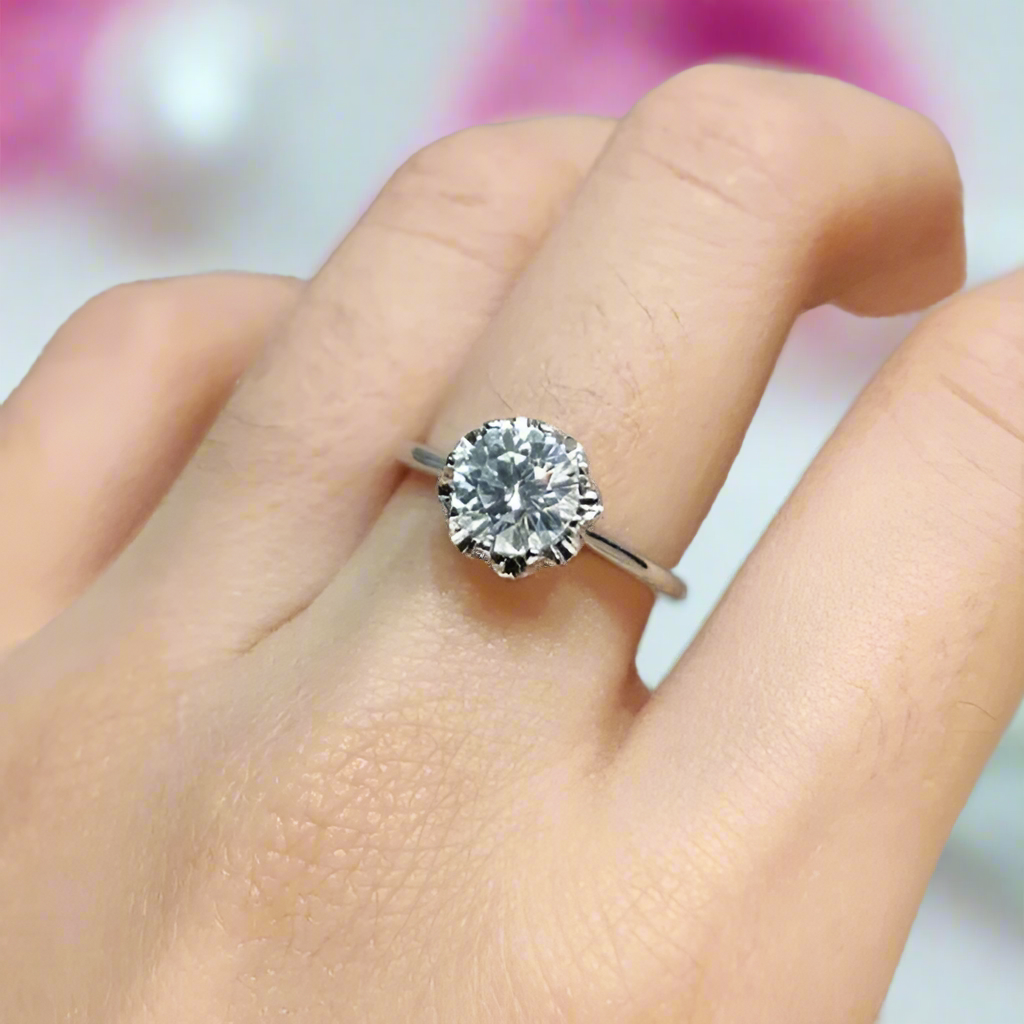 1.0 Ct Round Cut Diamond Snowflake Engagement Ring-Black Diamonds New York