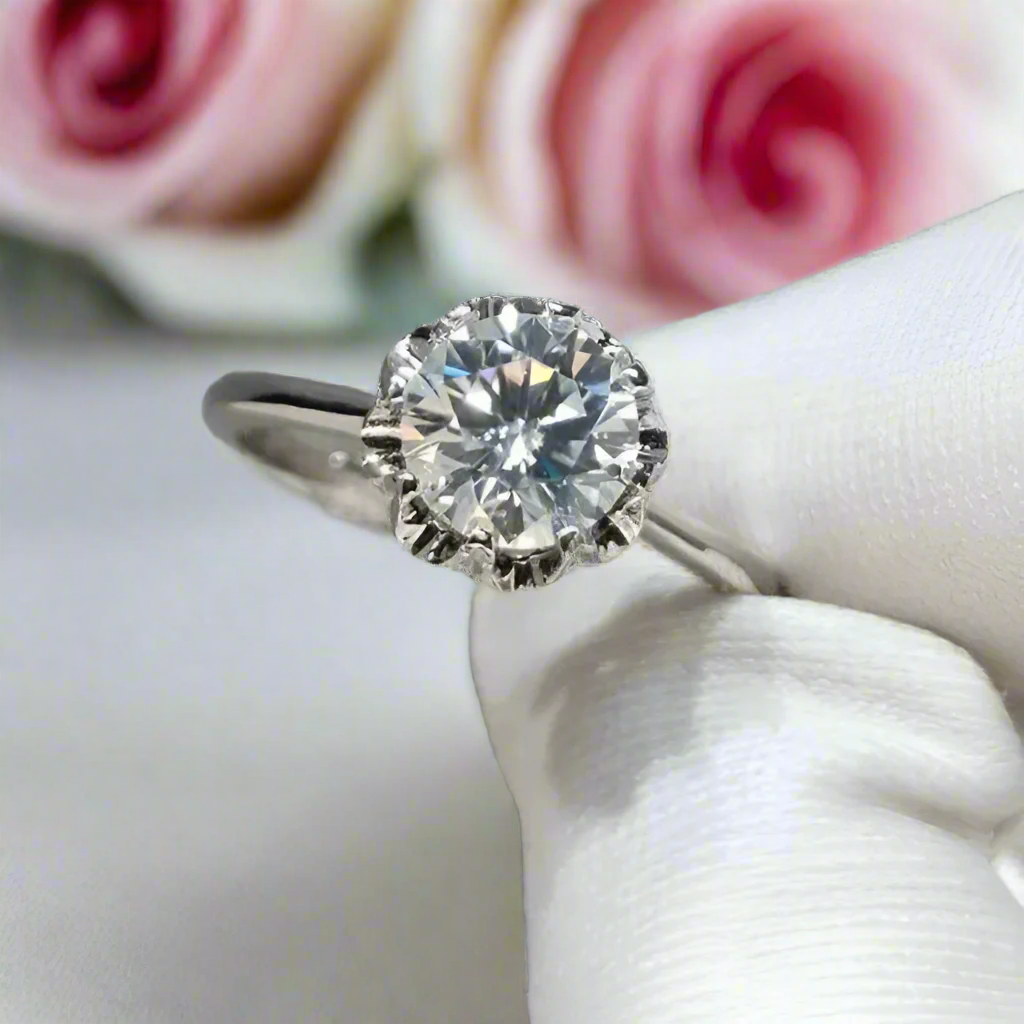 1.0 Ct Round Cut Diamond Snowflake Engagement Ring-Black Diamonds New York