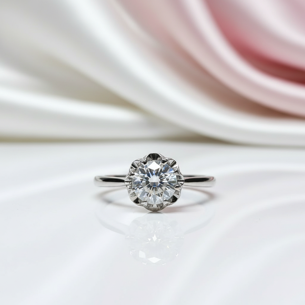 1.0 Ct Round Cut Diamond Option Snowflake Engagement Ring-Black Diamonds New York