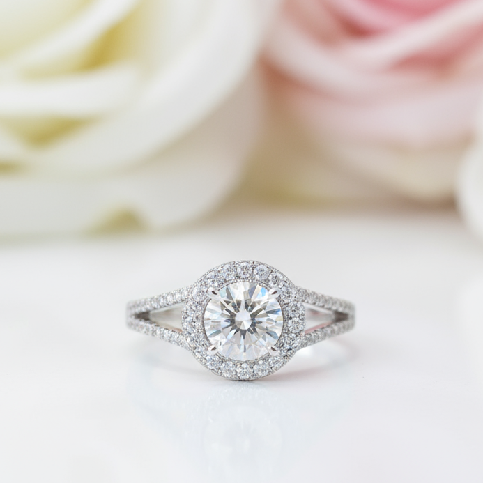 1.0 Ct Round Cut Diamond Split Shank Engagement Ring-Black Diamonds New York