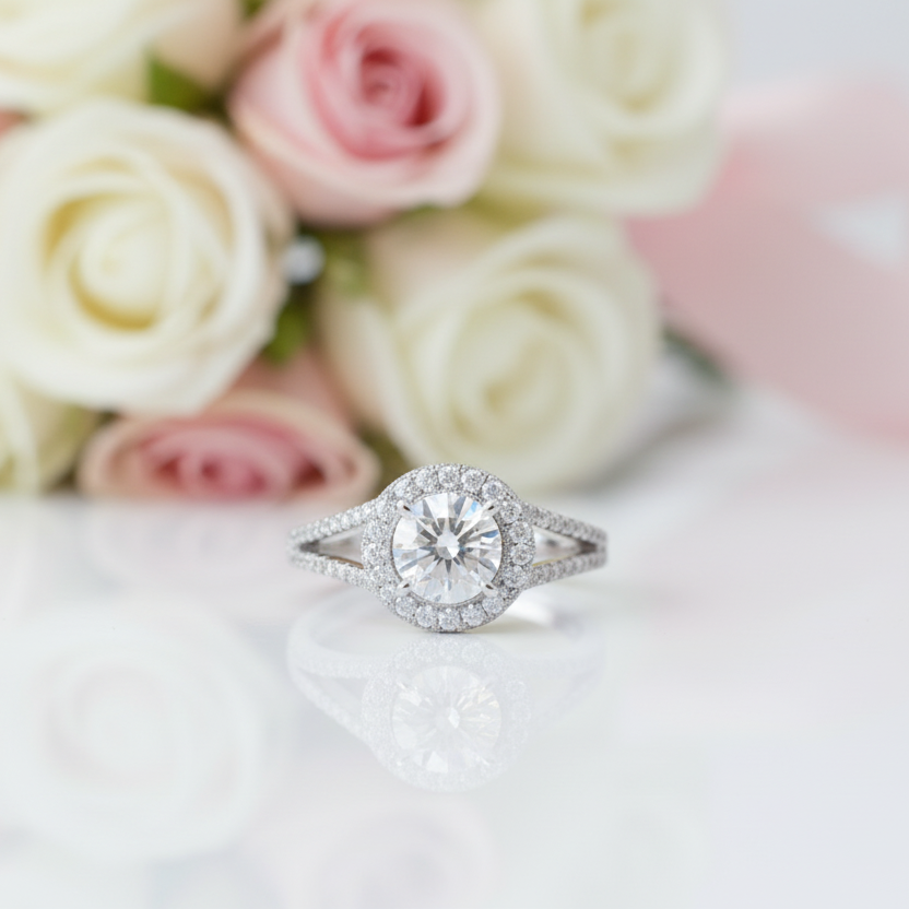 1.0 Ct Round Cut Diamond Option Split Shank Engagement Ring-Black Diamonds New York
