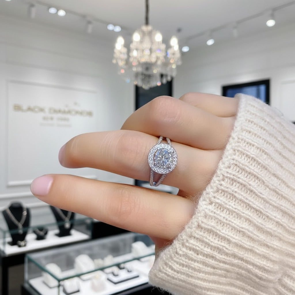 1.0 Ct Round Cut Diamond Split Shank Engagement Ring-Black Diamonds New York
