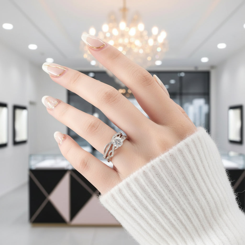 1.0 Ct Round Cut Diamond Twisted Engagement Ring Set-Black Diamonds New York