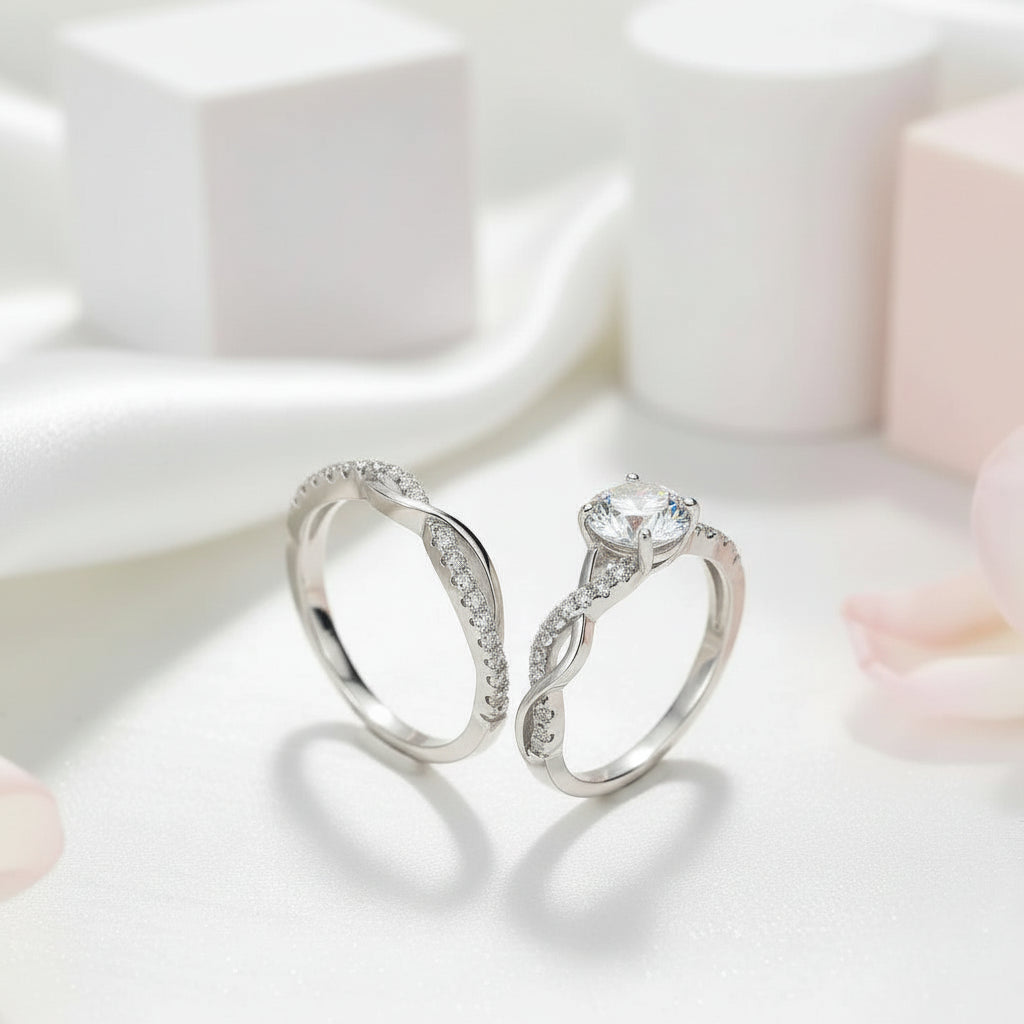 1.0 Ct Round Cut Diamond Twisted Engagement Ring Set-Black Diamonds New York