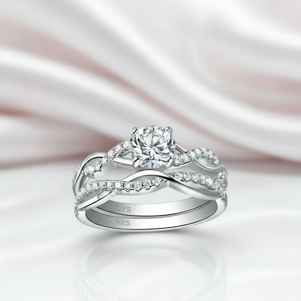 1.0 Ct Round Cut Diamond Twisted Engagement Ring Set-Black Diamonds New York