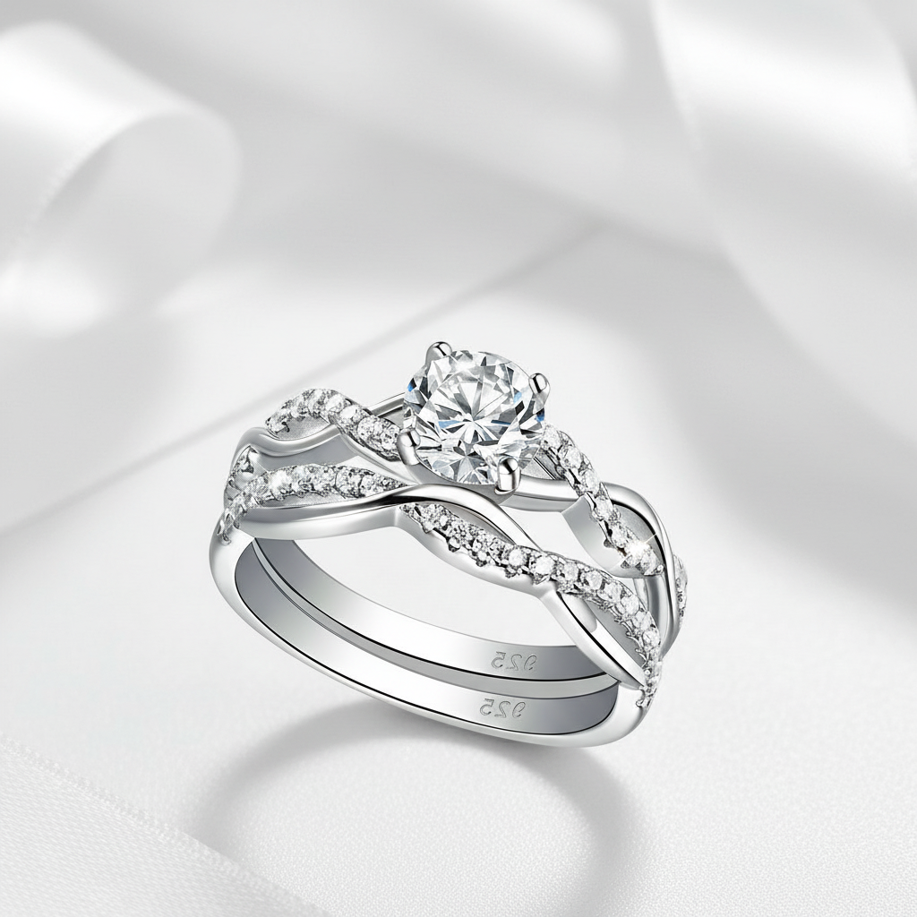 1.0 Ct Round Cut Diamond Twisted Engagement Ring Set-Black Diamonds New York