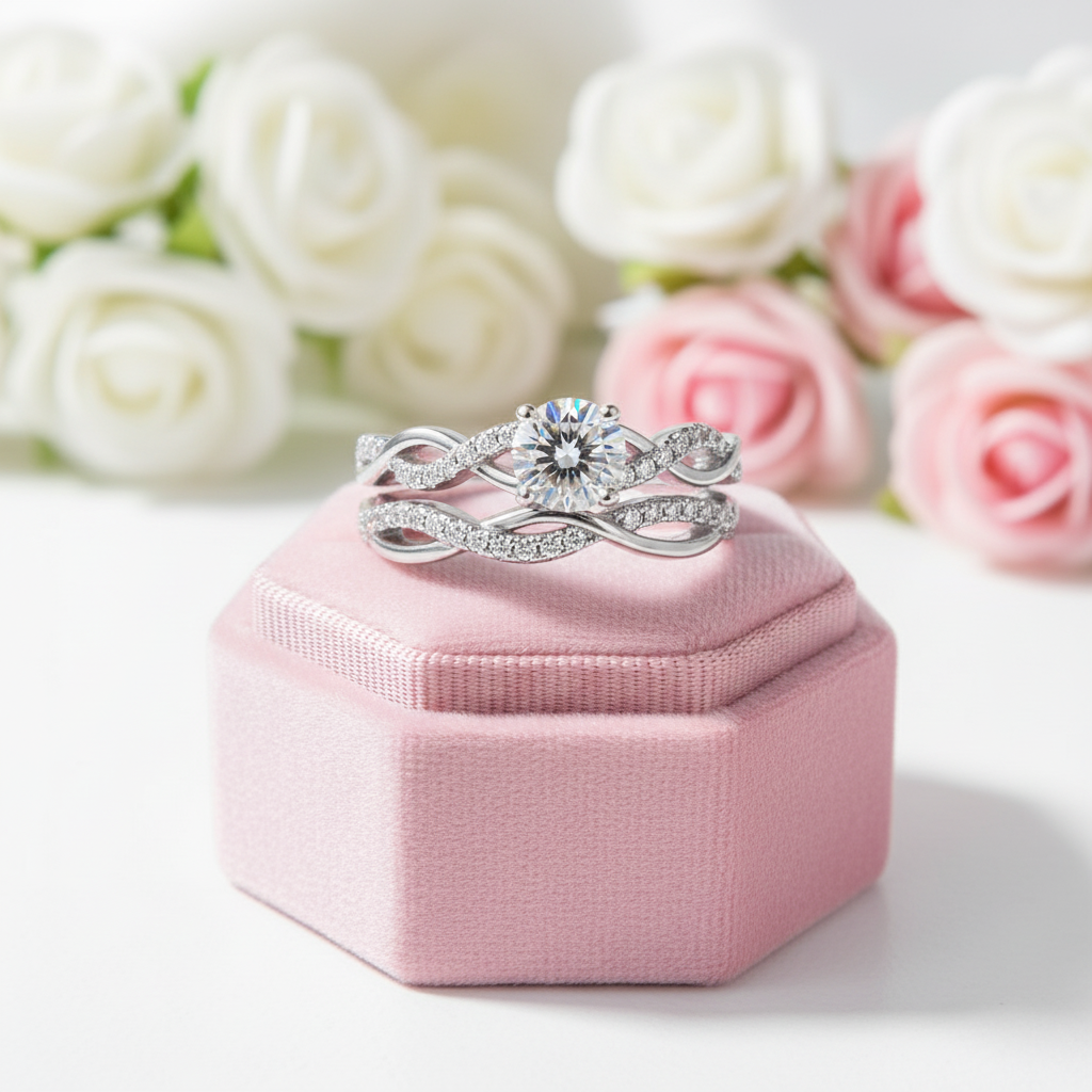 1.0 Ct Round Cut Diamond Twisted Engagement Ring Set-Black Diamonds New York