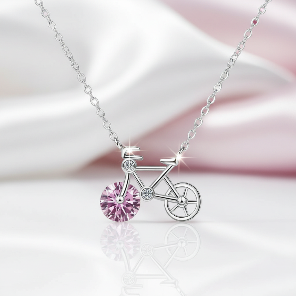 1.0 Ct Round Cut Diamond Option Cute Bicycle Necklace-Black Diamonds New York