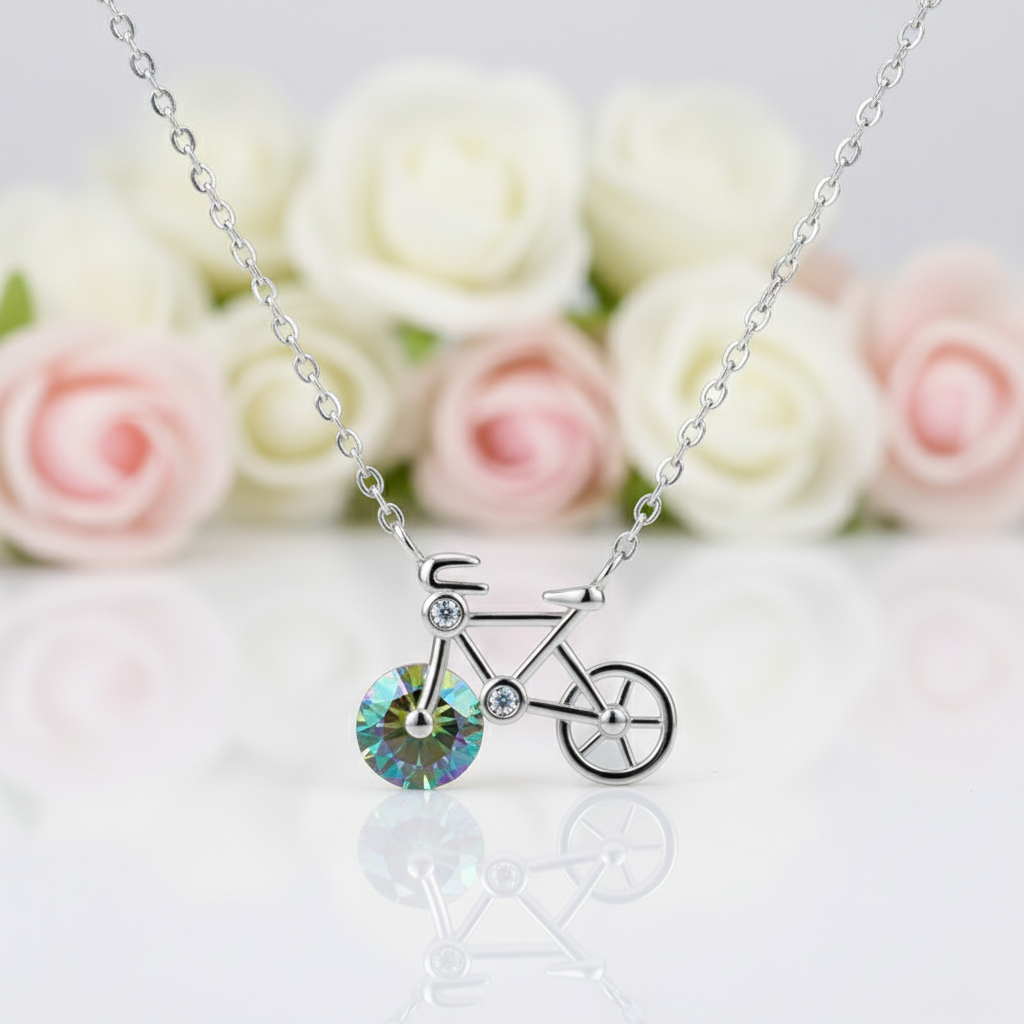 1.0 Ct Round Cut Diamond Cute Bicycle Necklace-Black Diamonds New York
