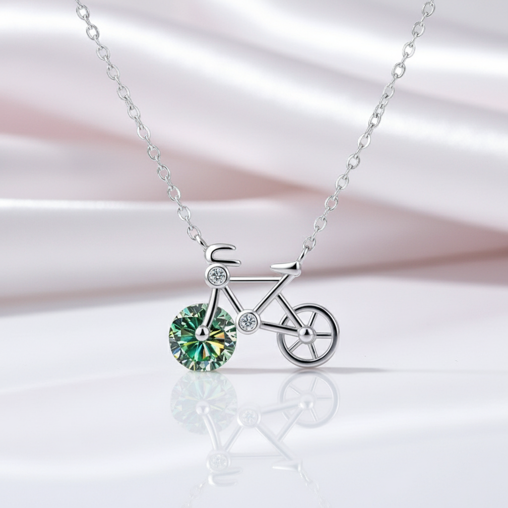 1.0 Ct Round Cut Diamond Cute Bicycle Necklace-Black Diamonds New York