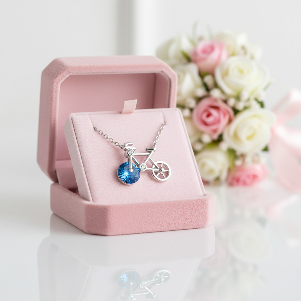 1.0 Ct Round Cut Diamond Option Cute Bicycle Necklace-Black Diamonds New York
