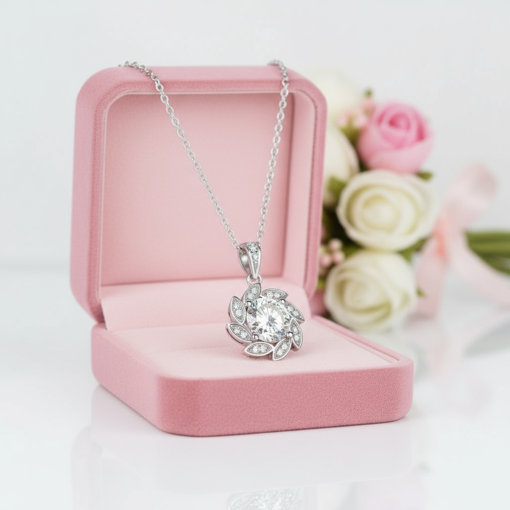 1.0 Ct Round Cut Diamond Option Elegant Flower Design Necklace-Black Diamonds New York