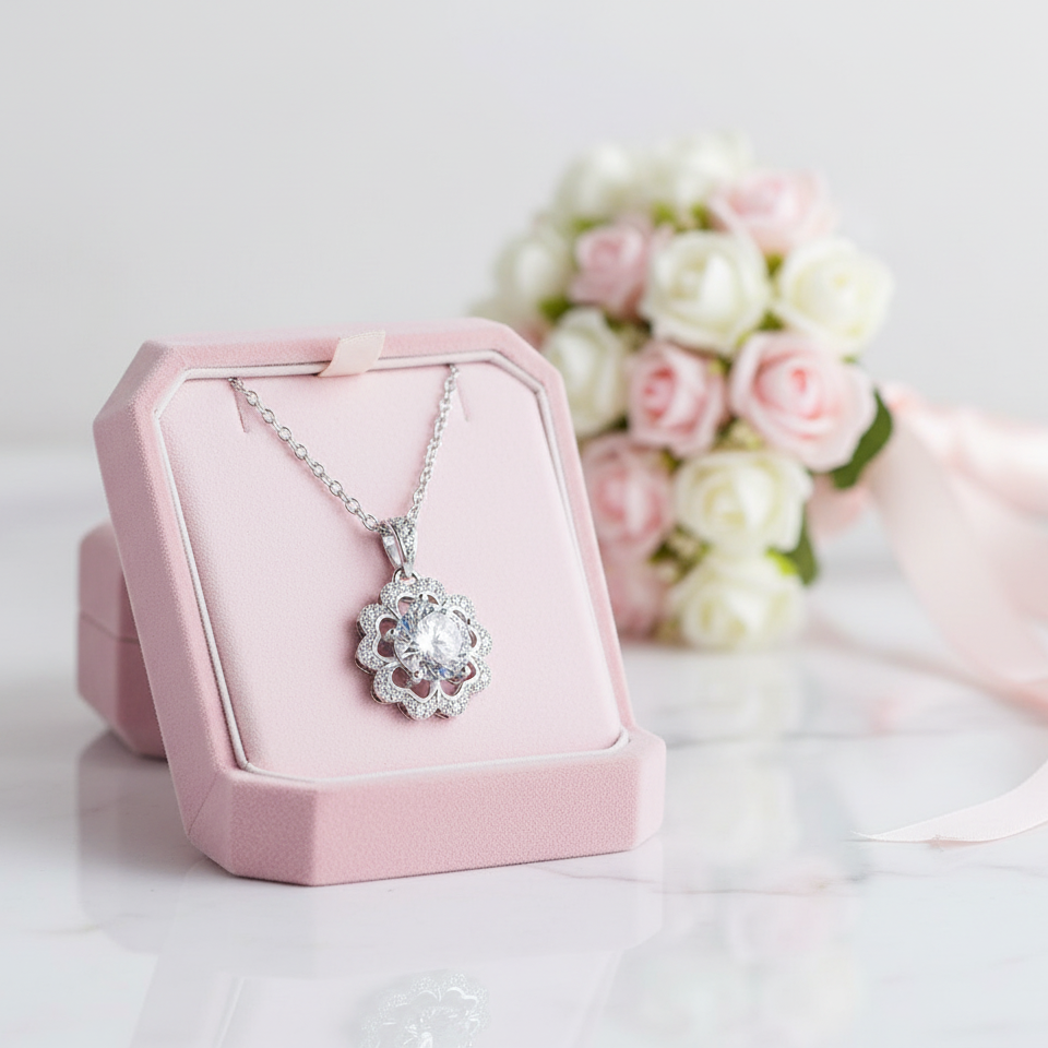 1.0 Ct Round Cut Diamond Flower Necklace-Black Diamonds New York