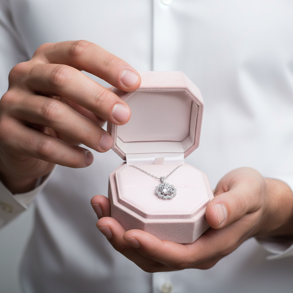 1.0 Ct Round Cut Diamond Flower Necklace-Black Diamonds New York