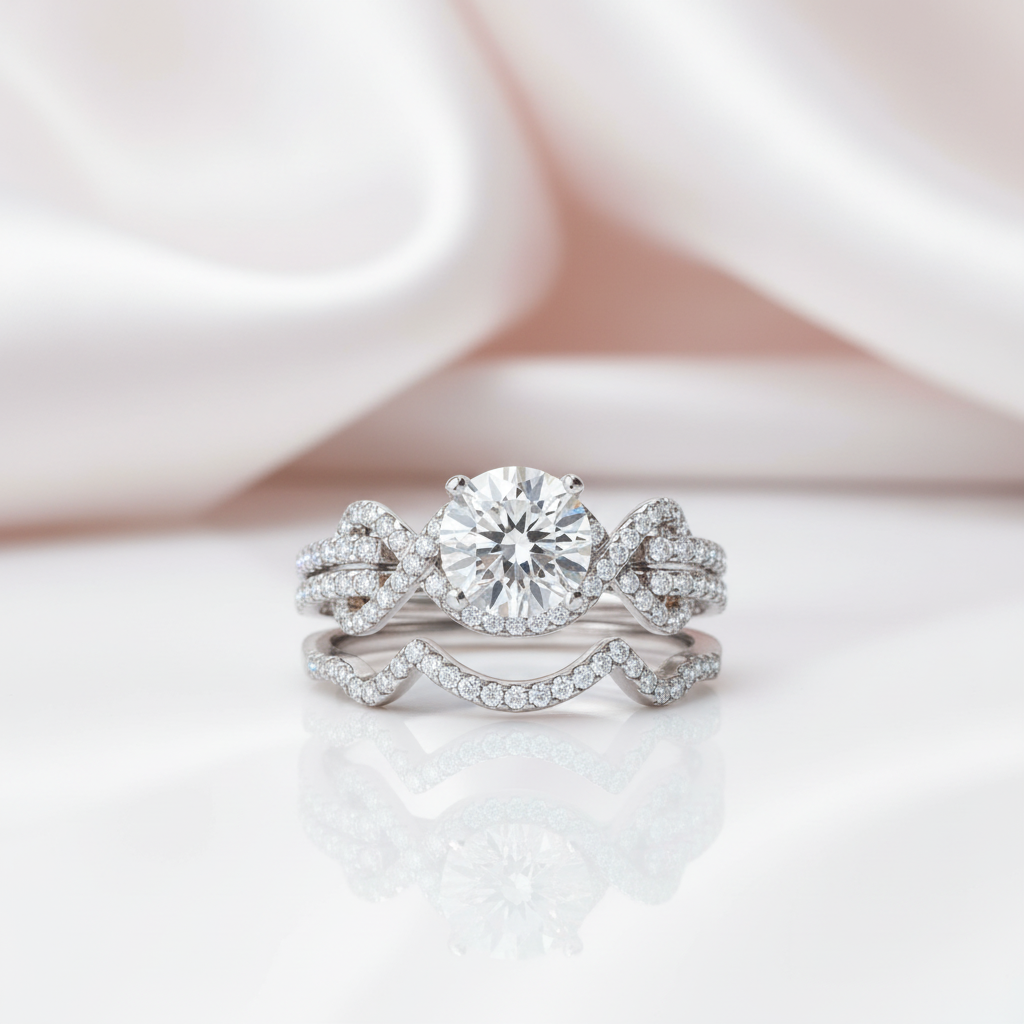 1.0 ct Round Cut Diamond Option Knot Engagement Ring Set-Black Diamonds New York