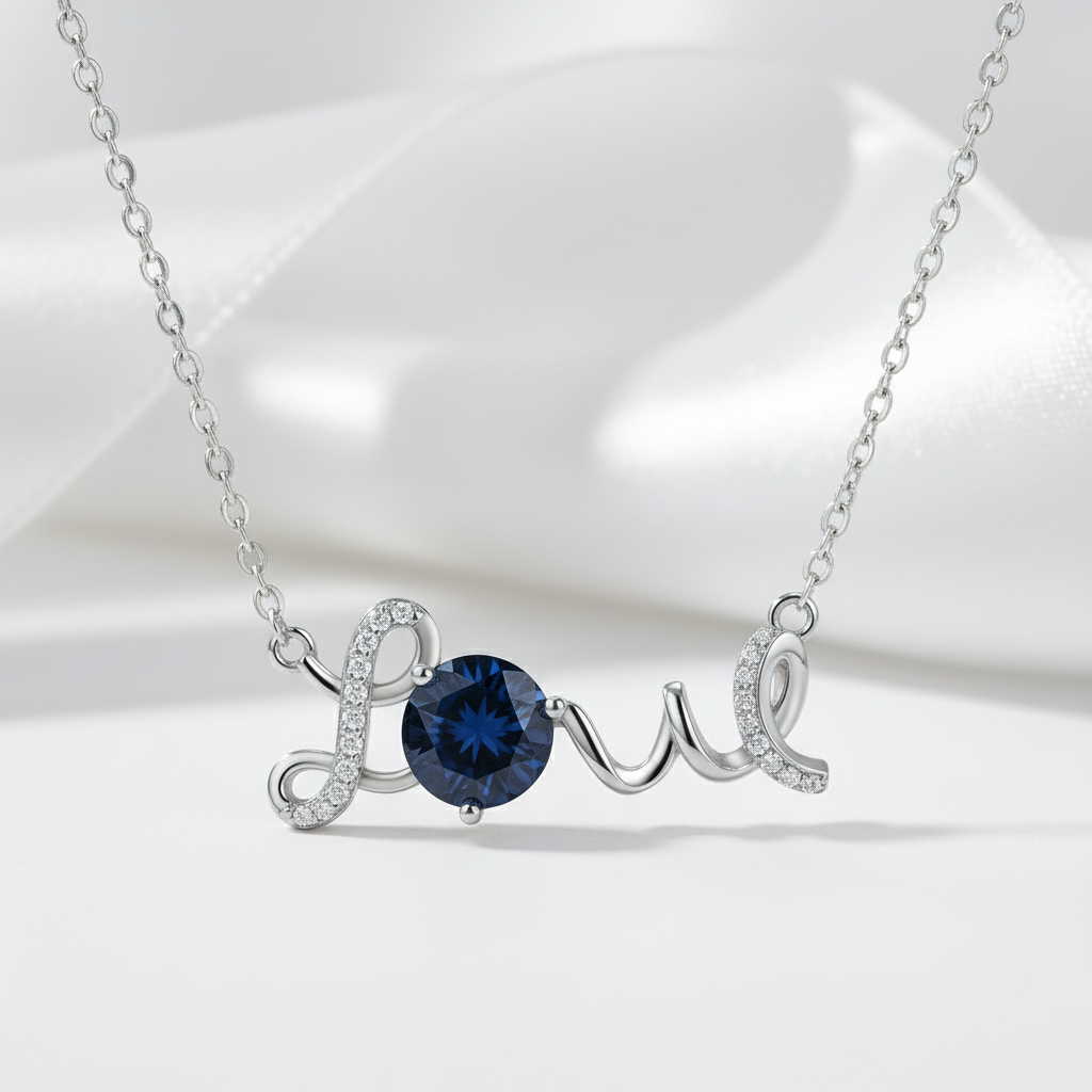 1.0 Ct Round Cut Diamond Birthstone Love Design Necklace-Black Diamonds New York