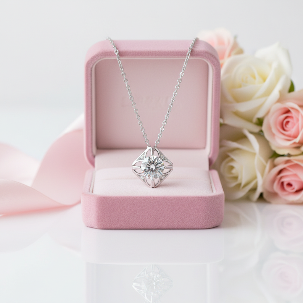 1.0 Ct Round Cut Diamond Square Pendant Necklace-Black Diamonds New York