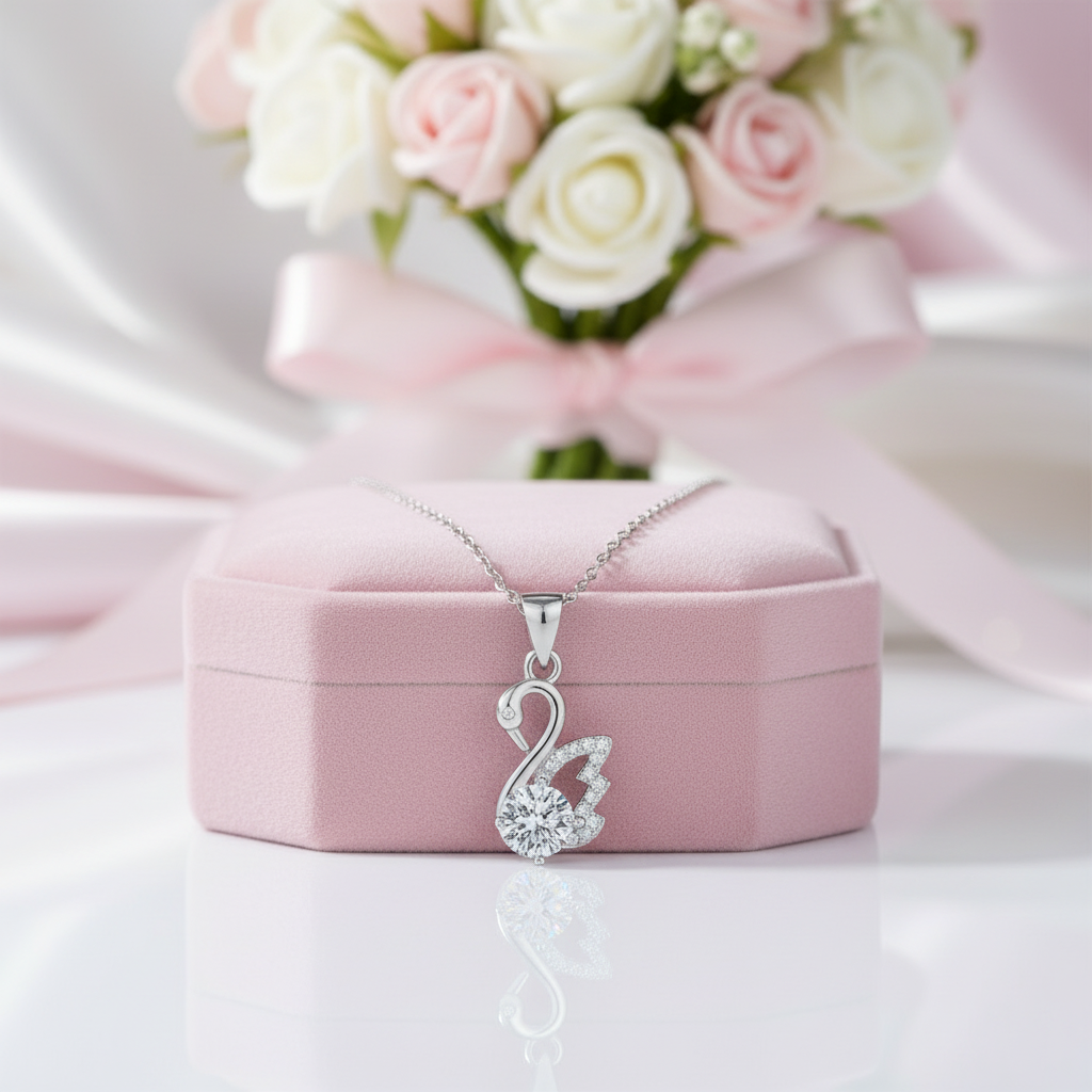 1.0 Ct Round Cut Diamond Swan Necklace-Black Diamonds New York