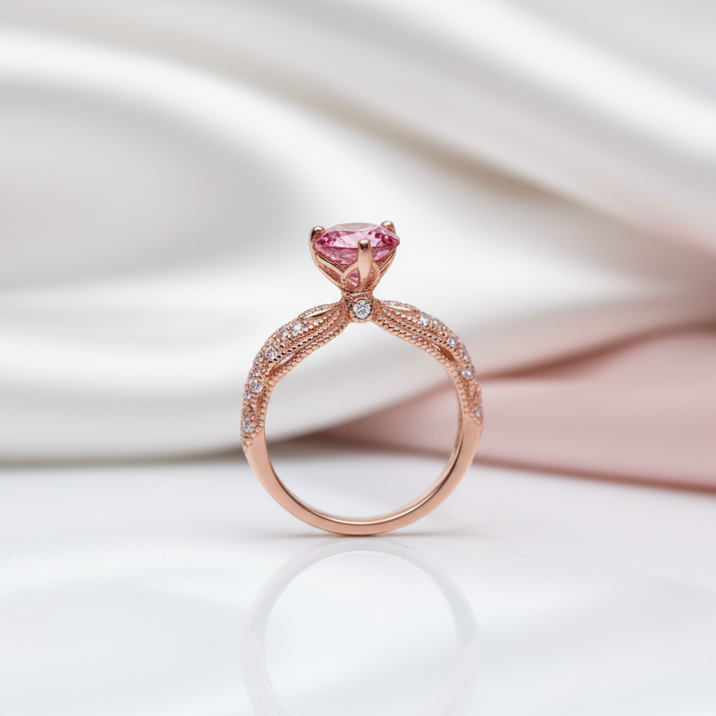 1.0 Ct Round Cut Red Diamond Engagement Ring-Black Diamonds New York