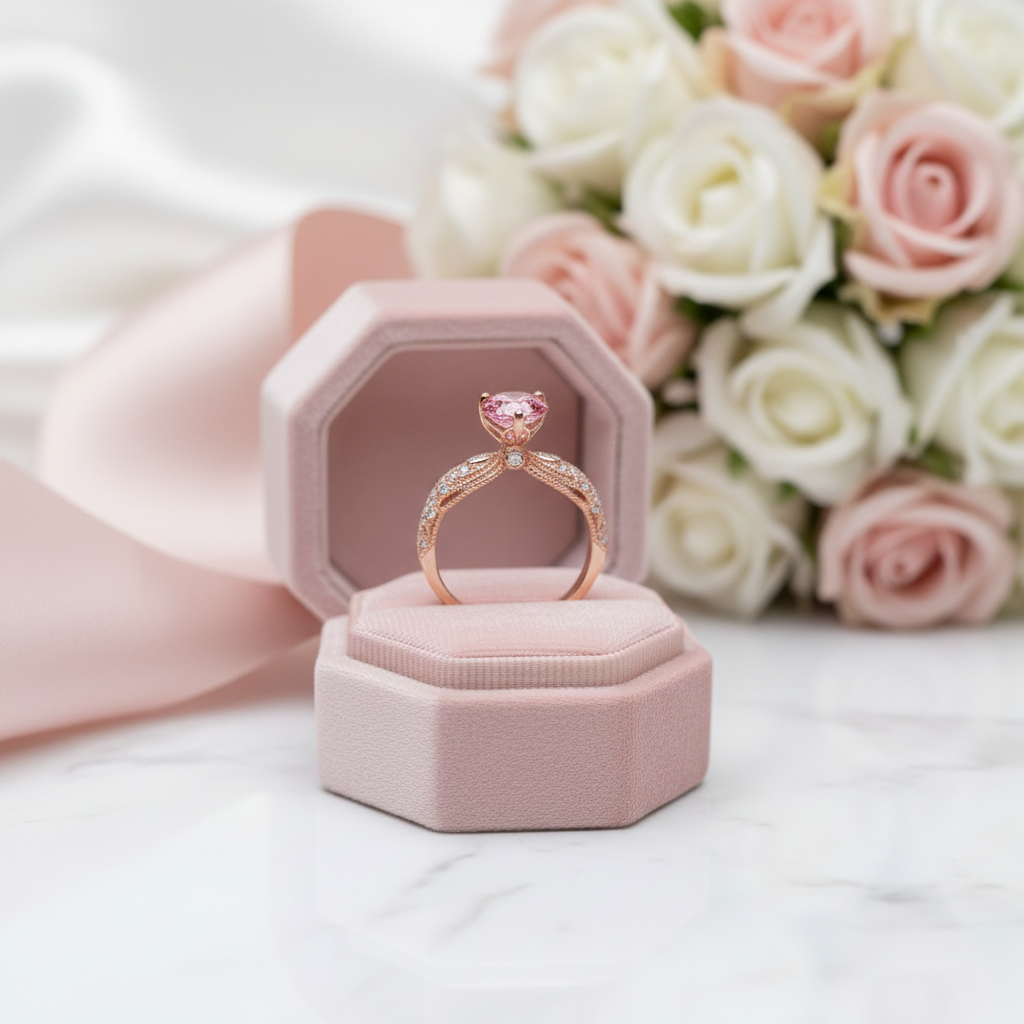 1.0 Ct Round Cut Red Diamond Engagement Ring-Black Diamonds New York