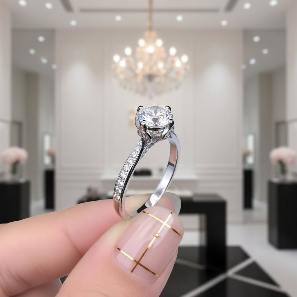 1.0 Ct Round D Color Diamond Option Engagement Ring-Black Diamonds New York
