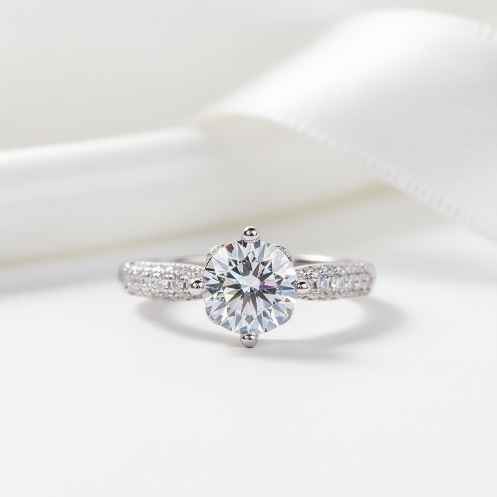 1.0 Ct Round D Color Diamond Option Engagement Ring-Black Diamonds New York