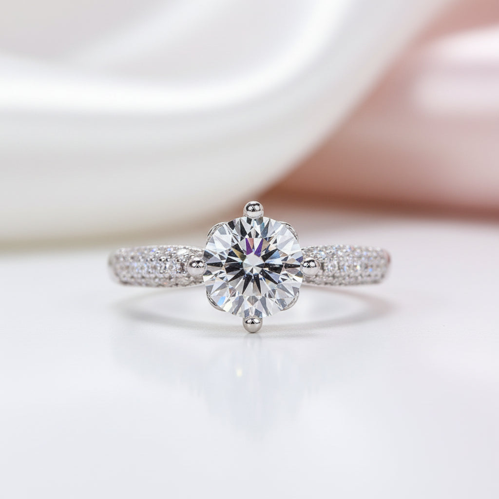 1.0 Ct Round D Color Diamond Option Engagement Ring-Black Diamonds New York
