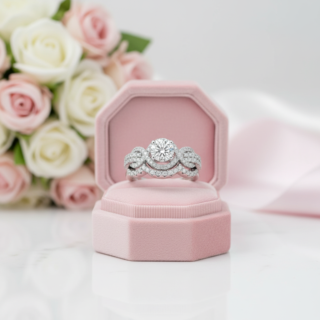 1.0 Ct Round D Color Diamond Option Engagement Ring Set-Black Diamonds New York
