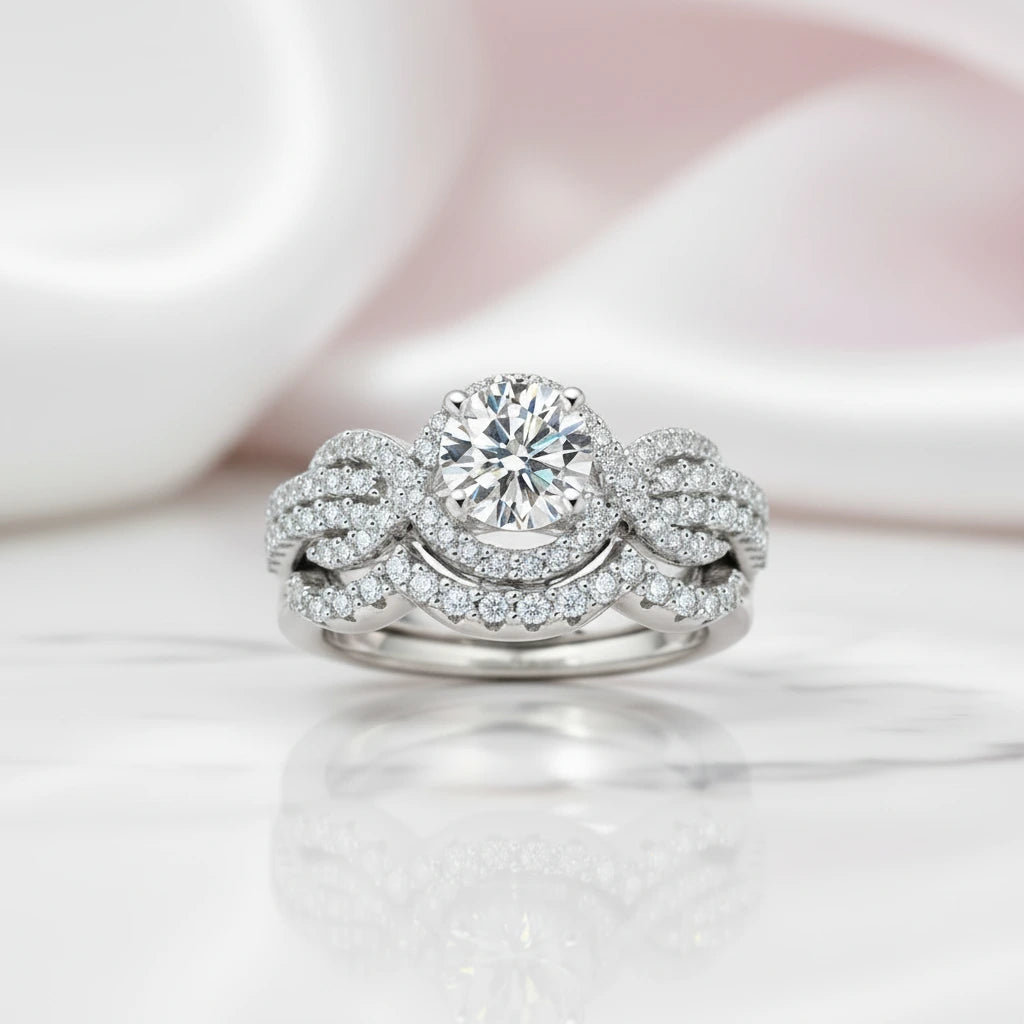 1.0 Ct Round D Color Diamond Option Engagement Ring Set-Black Diamonds New York