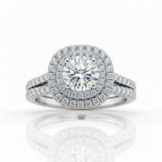 1.0 Ct Round Diamond Option Double Halo Engagement Ring Set-Black Diamonds New York