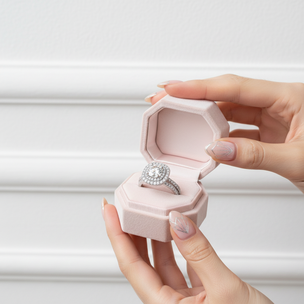 1.0 Ct Round Diamond Option Double Halo Engagement Ring Set-Black Diamonds New York