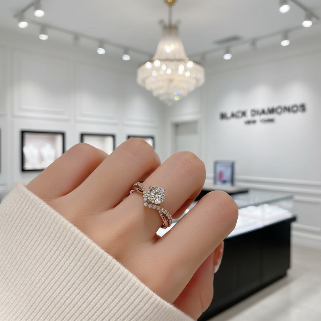 1.0 Ct Round Diamond Engagement Ring-Black Diamonds New York