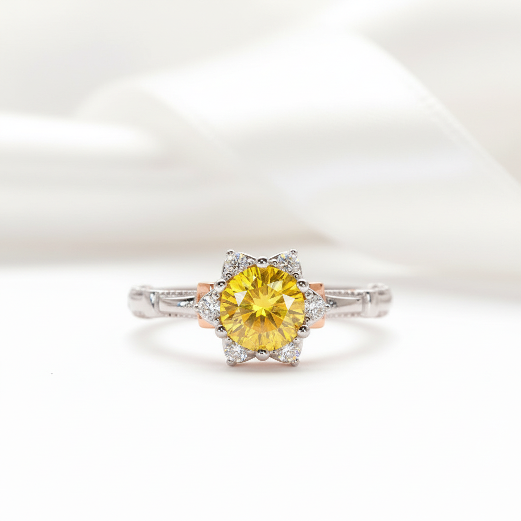 1.0 Ct Round Diamond Option Flower Engagement Ring-Black Diamonds New York