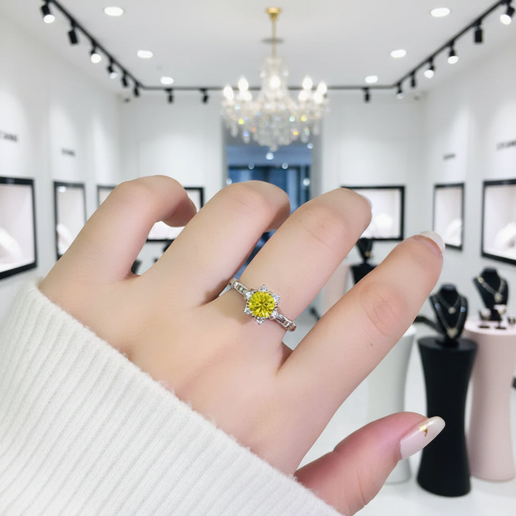 1.0 Ct Round Diamond Option Flower Engagement Ring-Black Diamonds New York