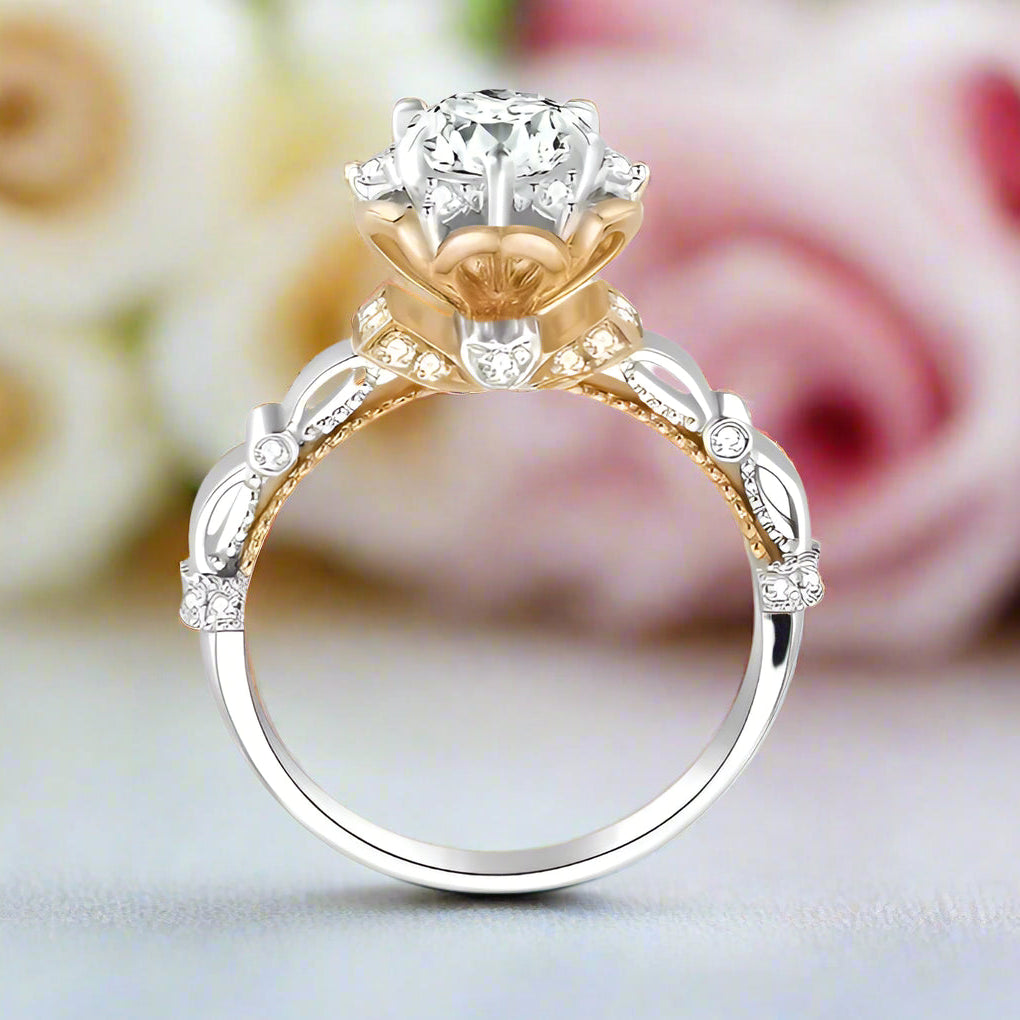 1.0 Ct Round Diamond Flower Engagement Ring-Black Diamonds New York