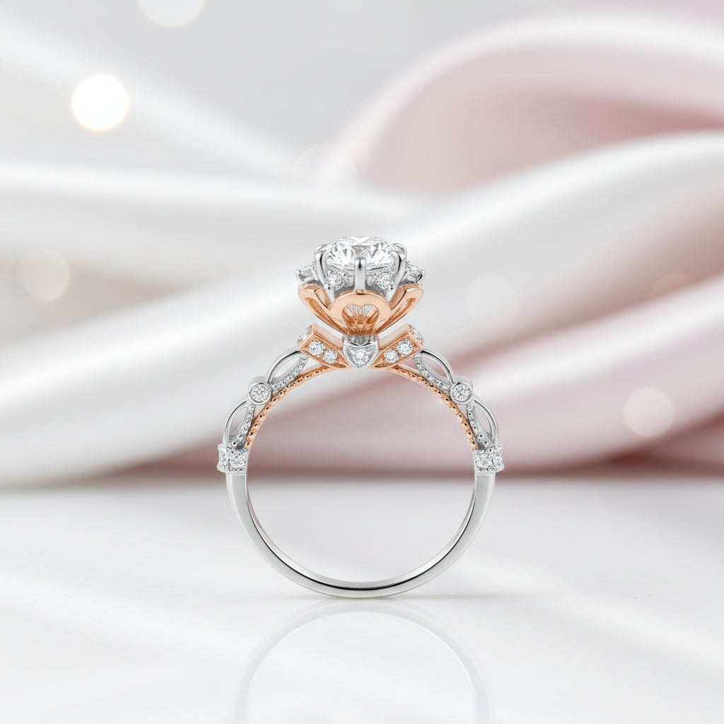 1.0 Ct Round Diamond Option Flower Engagement Ring-Black Diamonds New York