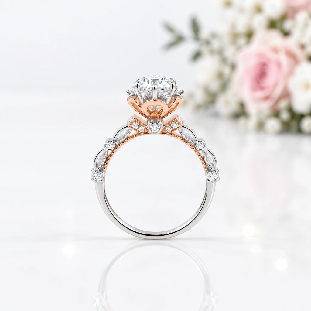 1.0 Ct Round Diamond Option Flower Engagement Ring-Black Diamonds New York