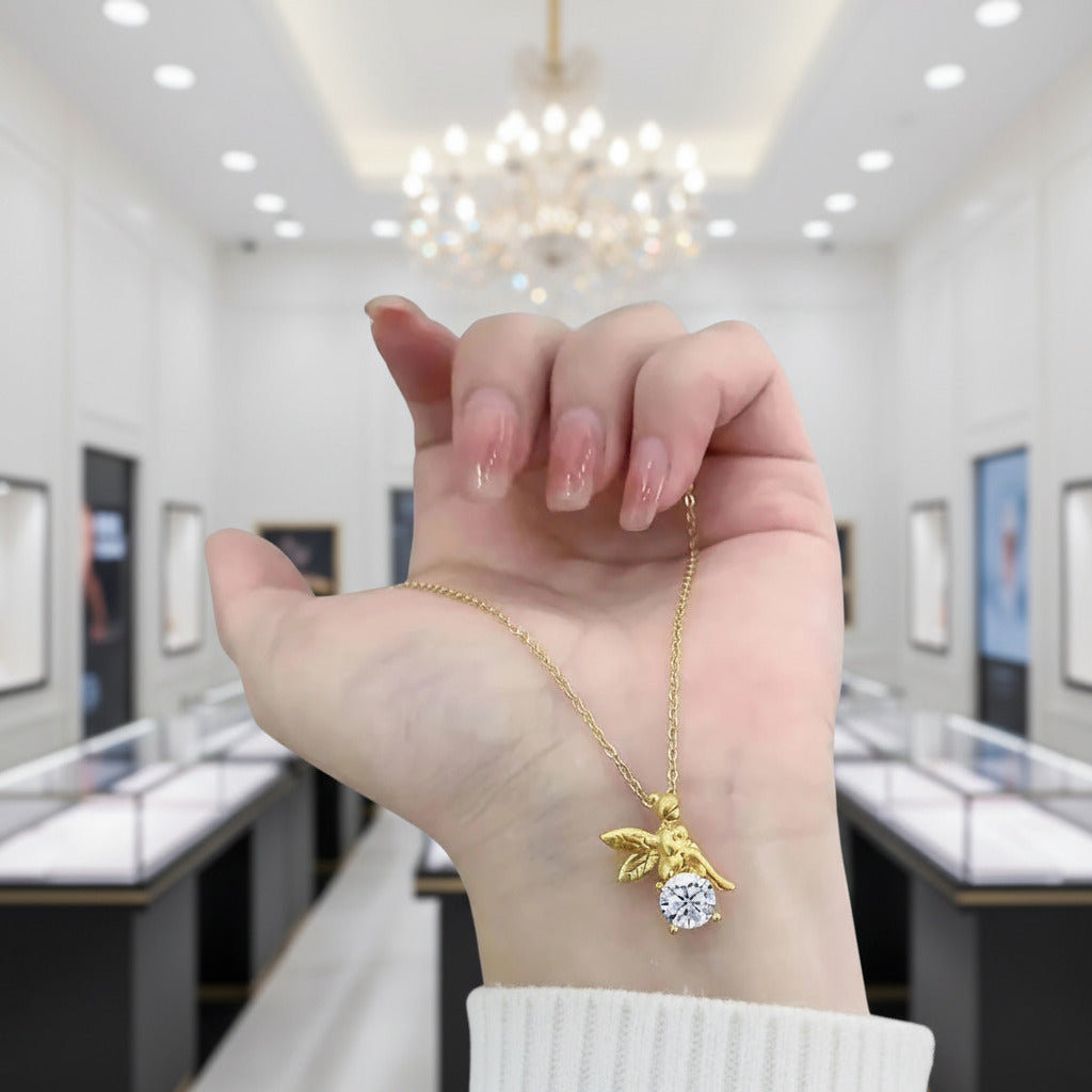 1.0 Ct Round Diamond Option Tinkerbell Pendant Necklace-Black Diamonds New York