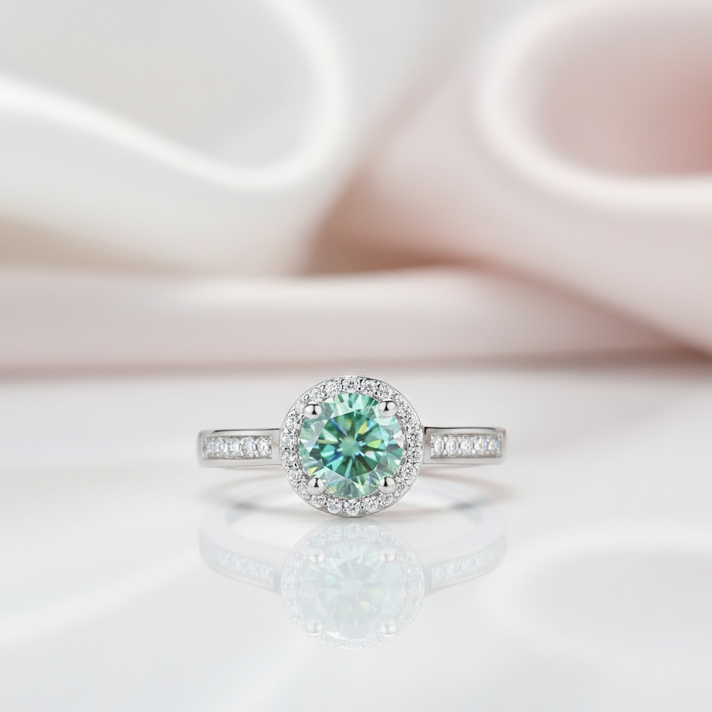 1.0 ct Round Halo Green Diamond Adjustable Engagement Ring-Black Diamonds New York