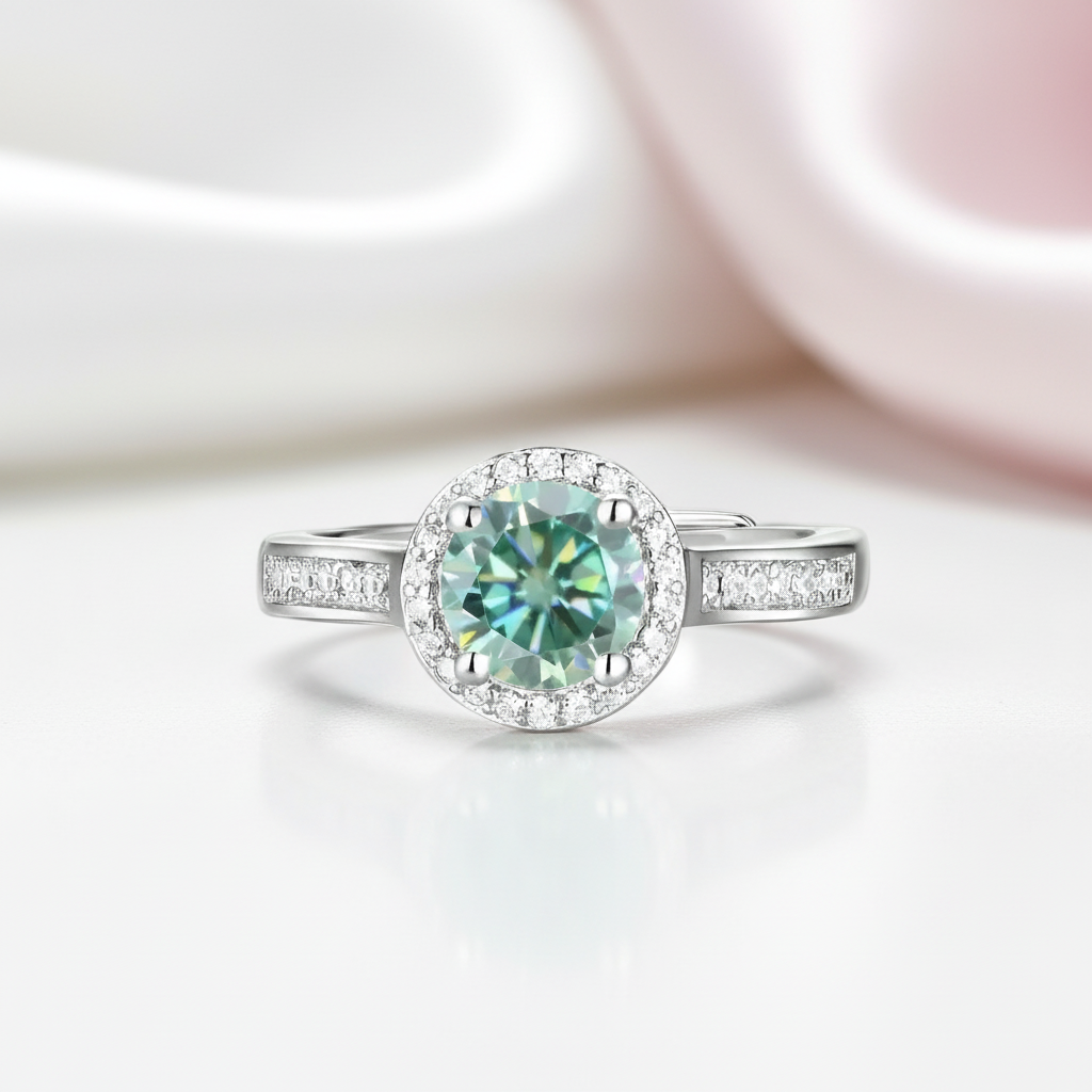 1.0 ct Round Halo Green Diamond Option Adjustable Engagement Ring-Black Diamonds New York